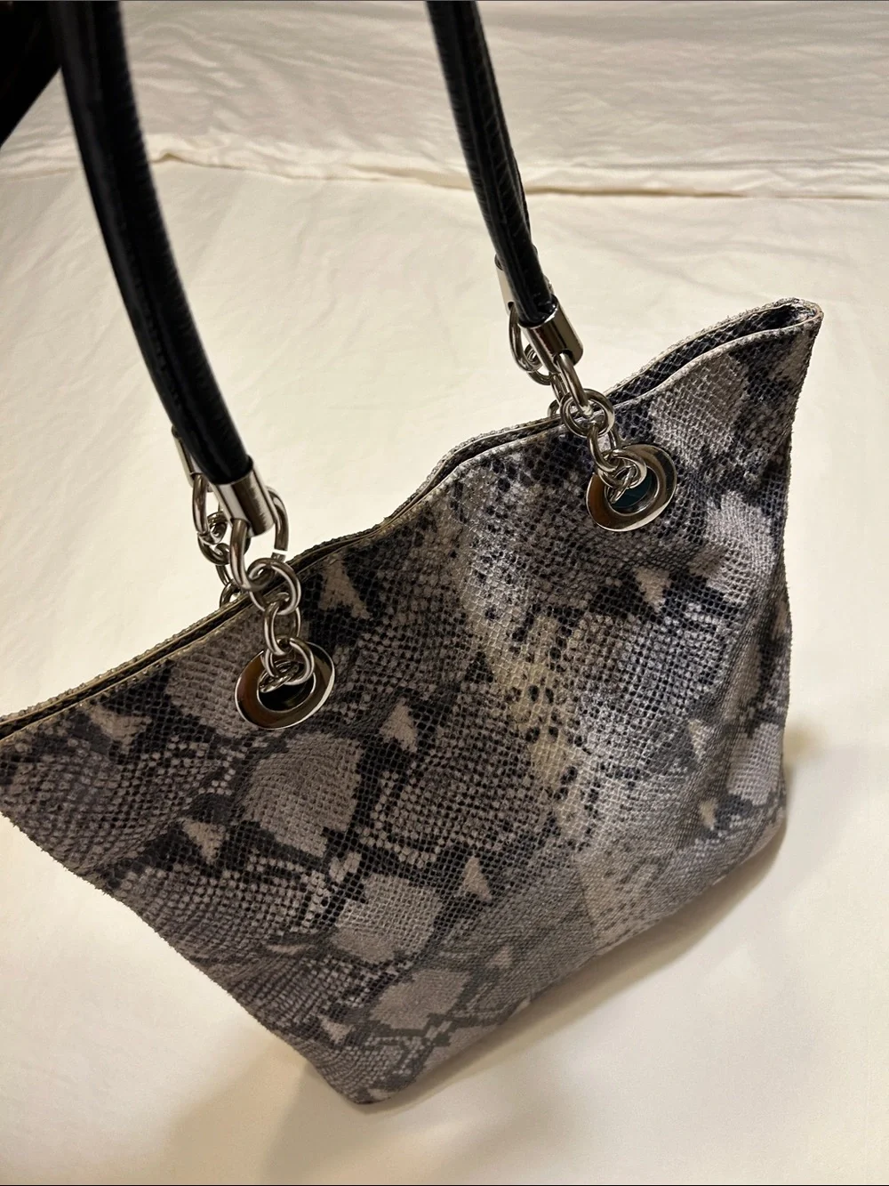 Cynthia Rowley Gray & Black Snake-Print Tote with Black Handles